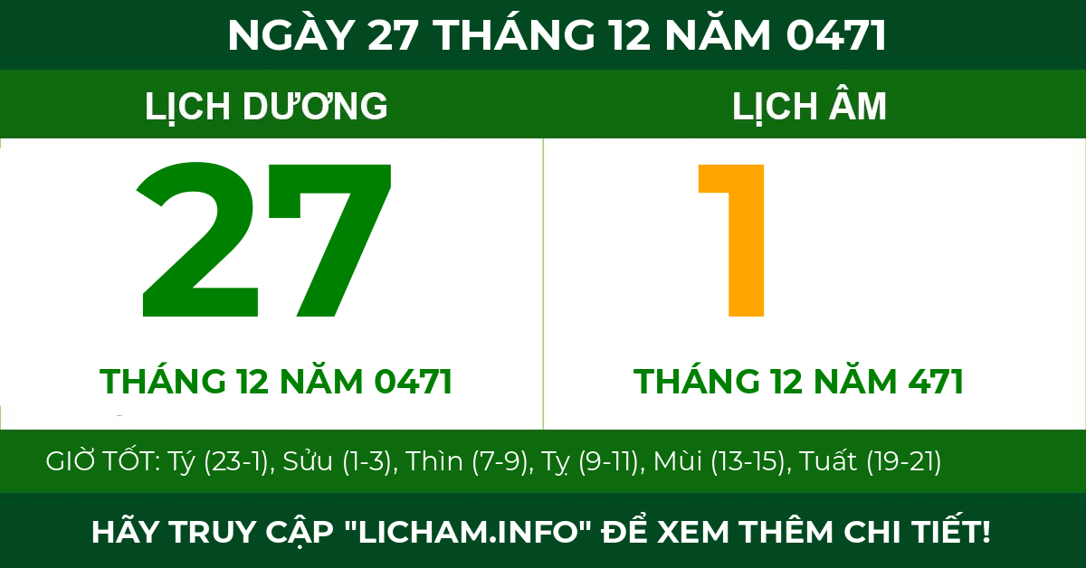 lịch âm ngày 27 tháng 12 năm 0471