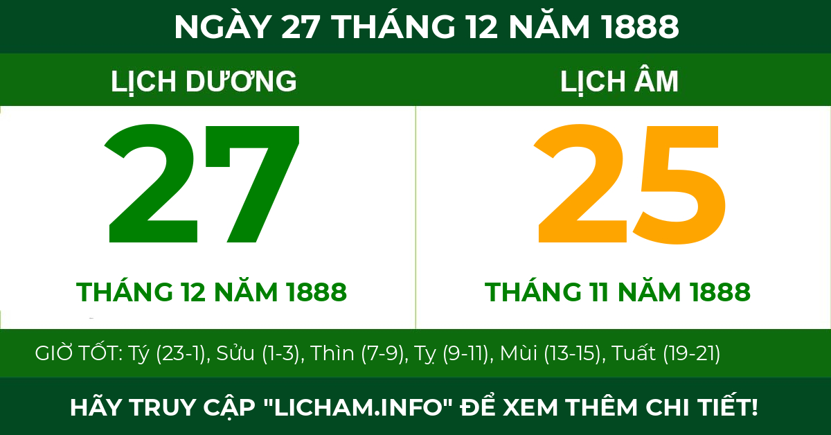 lịch âm ngày 27 tháng 12 năm 1888