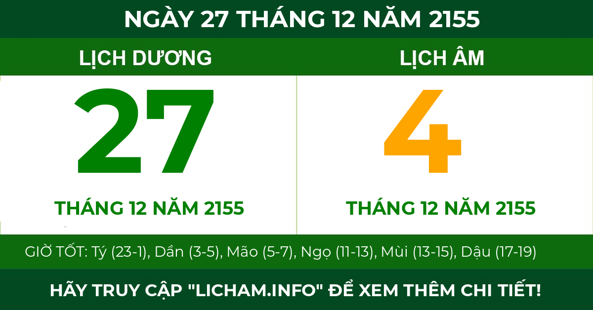 lịch âm ngày 27 tháng 12 năm 2155
