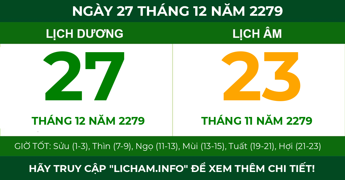 lịch âm ngày 27 tháng 12 năm 2279