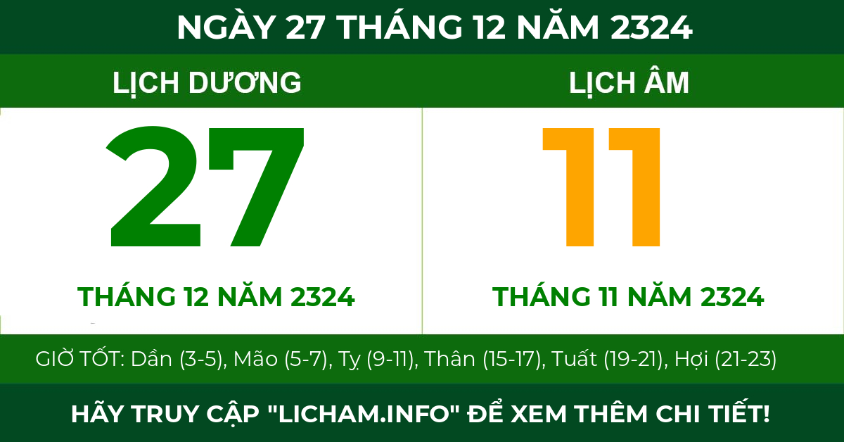 lịch âm ngày 27 tháng 12 năm 2324
