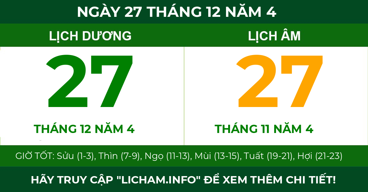 lịch âm ngày 27 tháng 12 năm 4