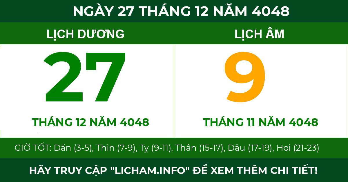 lịch âm ngày 27 tháng 12 năm 4048