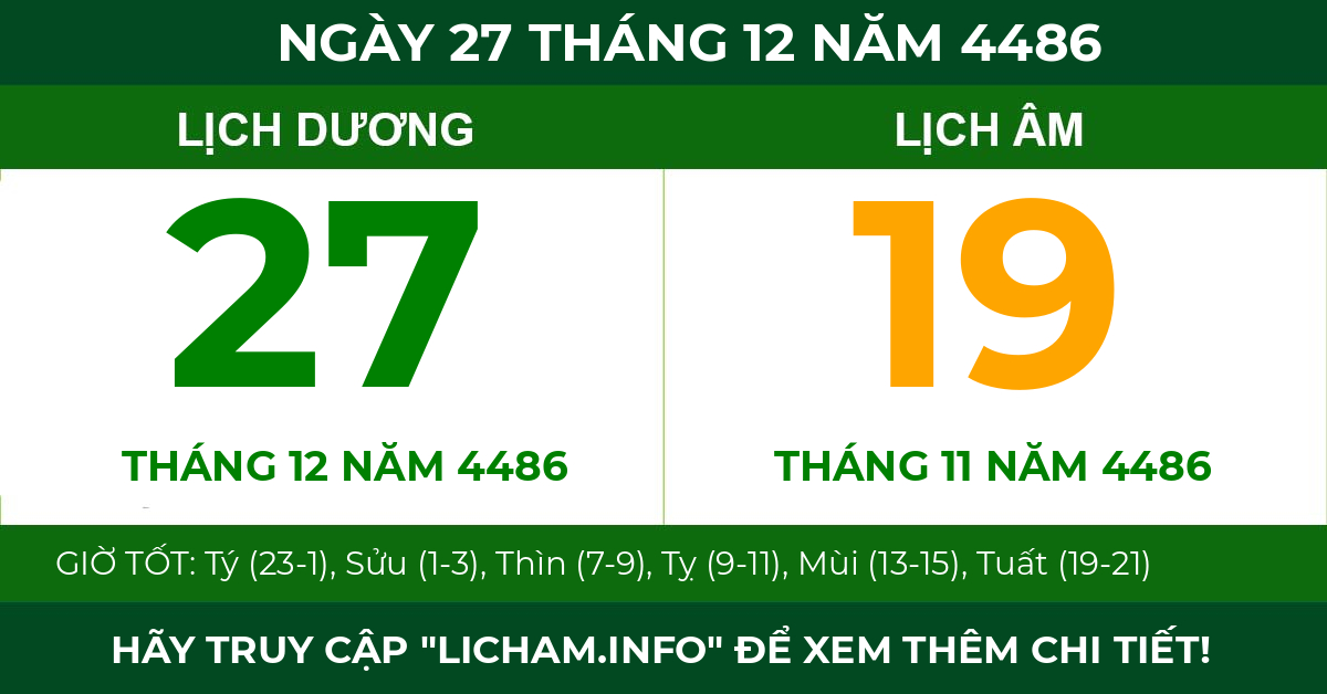 lịch âm ngày 27 tháng 12 năm 4486