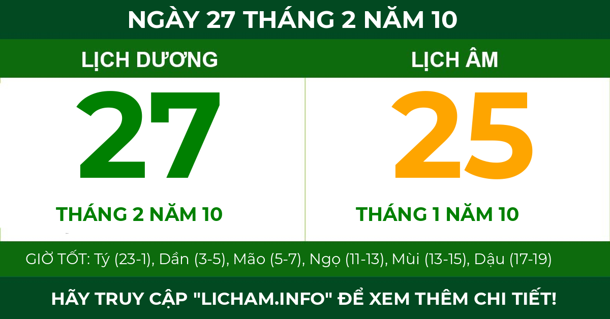 lịch âm ngày 27 tháng 2 năm 10