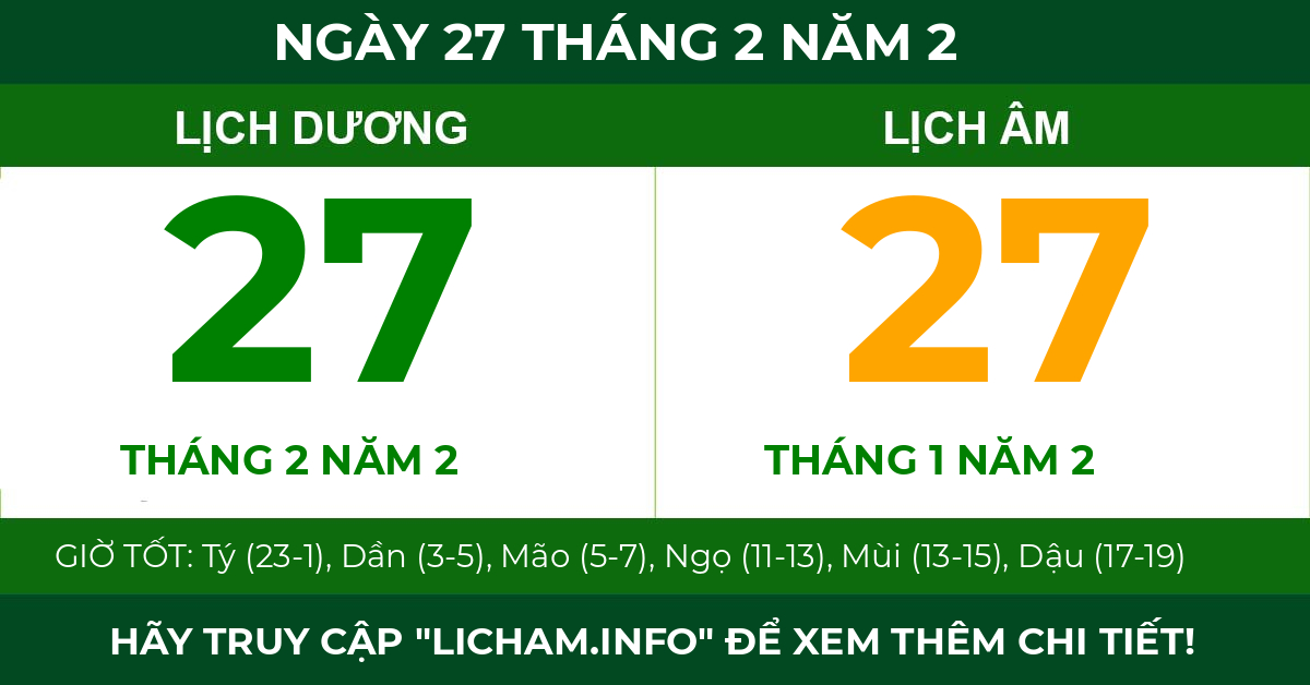 lịch âm ngày 27 tháng 2 năm 2