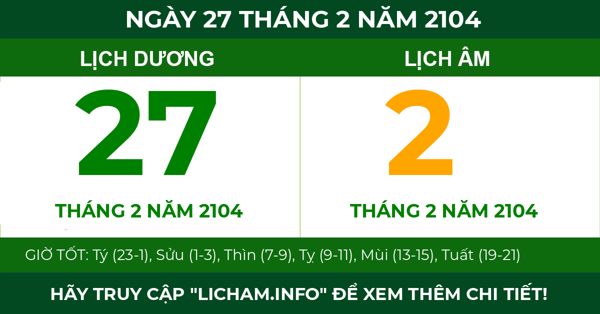 lịch âm ngày 27 tháng 2 năm 2104