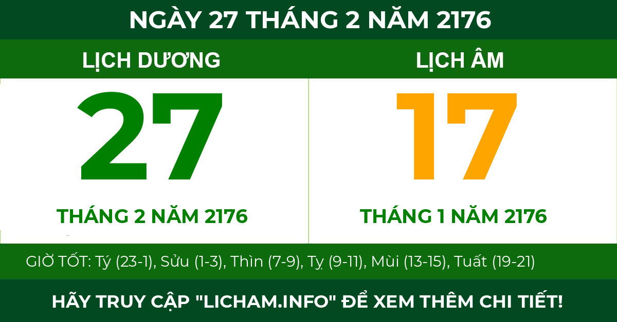 lịch âm ngày 27 tháng 2 năm 2176