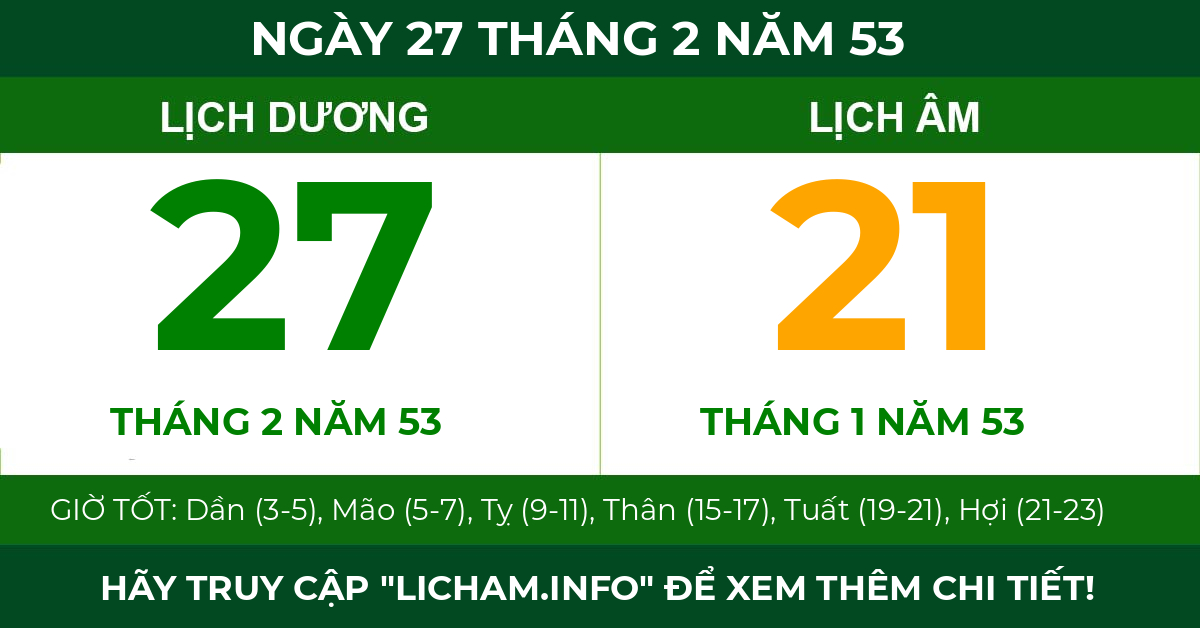 lịch âm ngày 27 tháng 2 năm 53