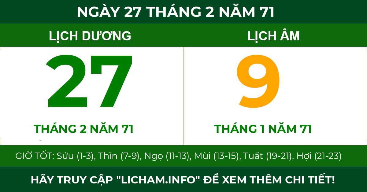 lịch âm ngày 27 tháng 2 năm 71