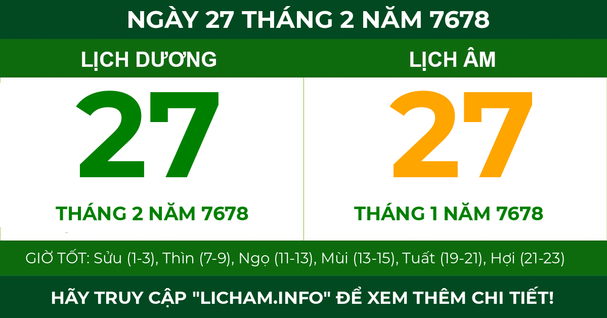 lịch âm ngày 27 tháng 2 năm 7678