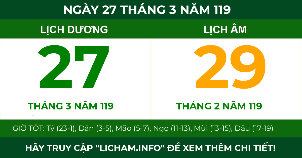 lịch âm ngày 27 tháng 3 năm 119
