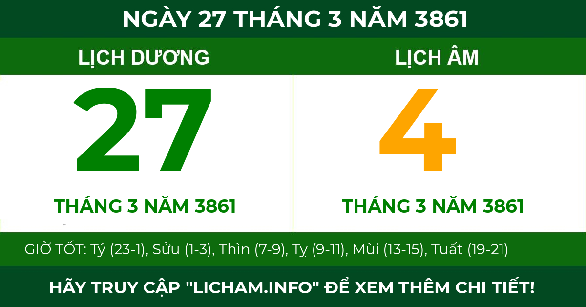 lịch âm ngày 27 tháng 3 năm 3861