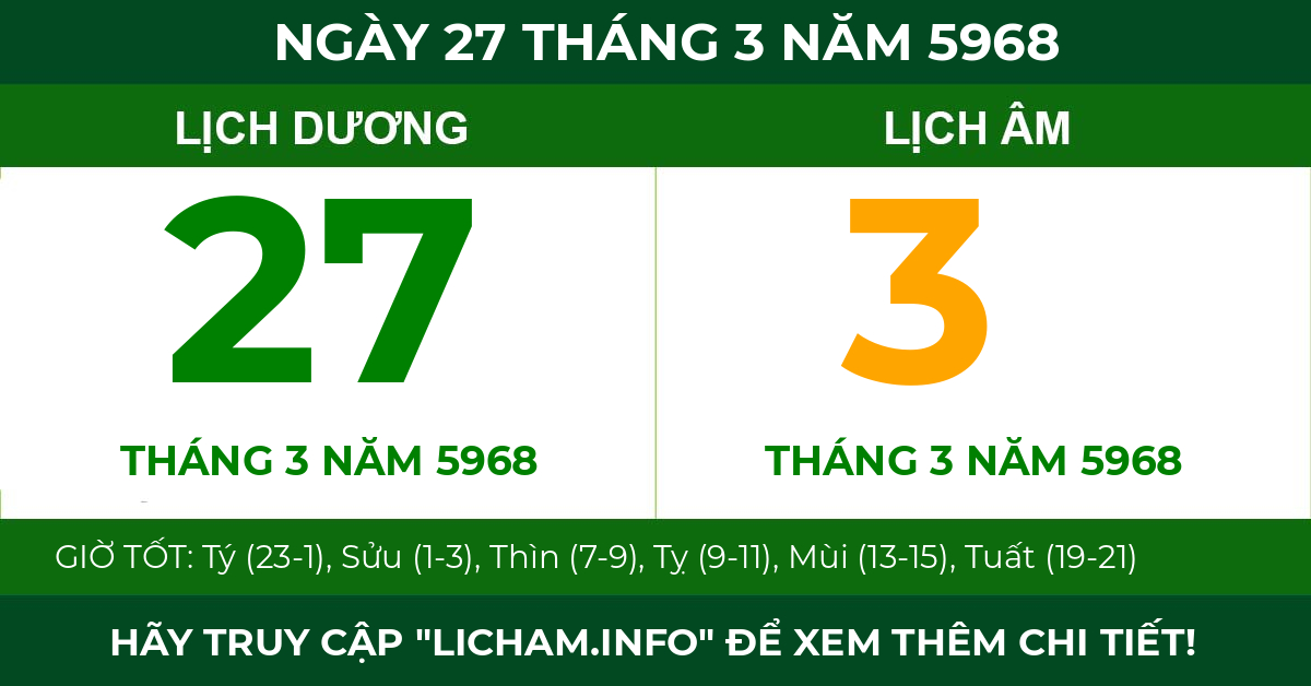 lịch âm ngày 27 tháng 3 năm 5968