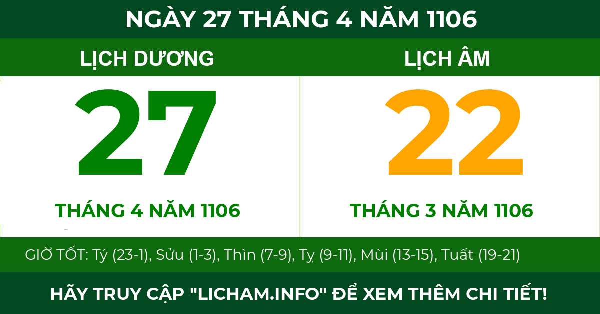 lịch âm ngày 27 tháng 4 năm 1106