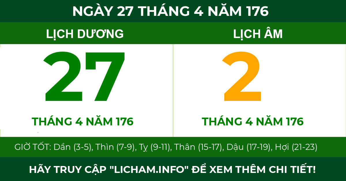 lịch âm ngày 27 tháng 4 năm 176