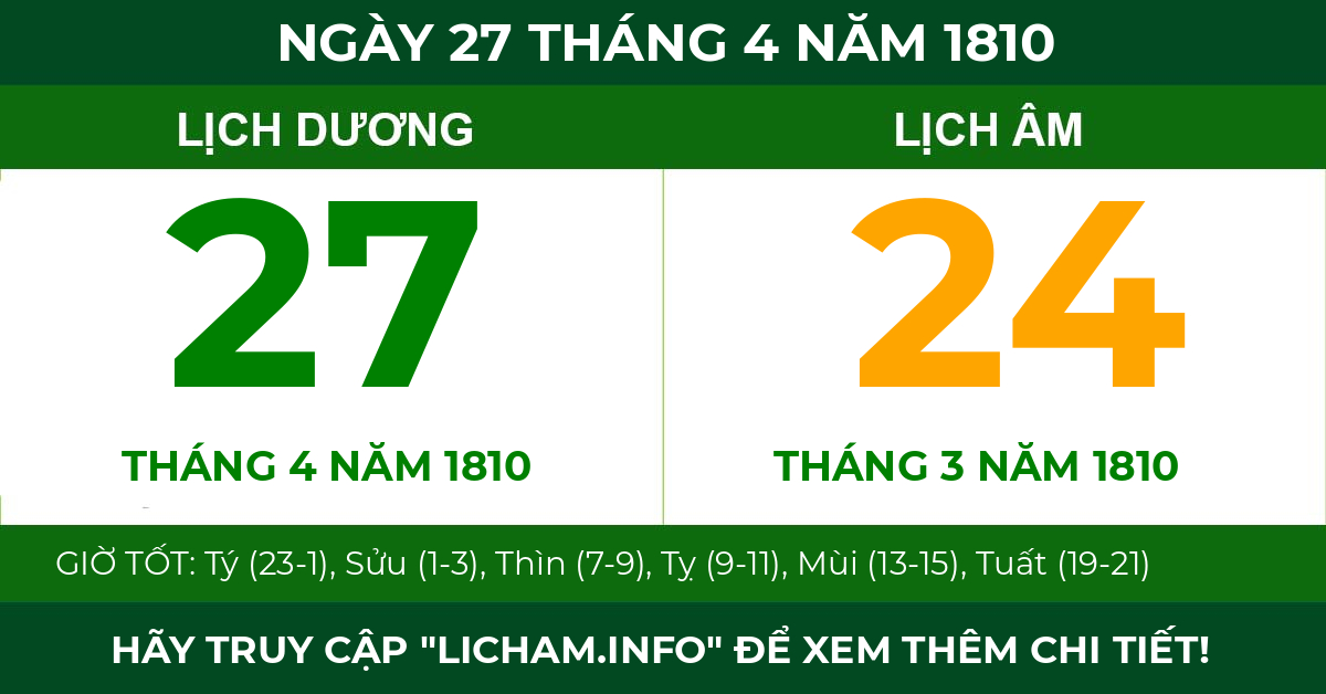 lịch âm ngày 27 tháng 4 năm 1810