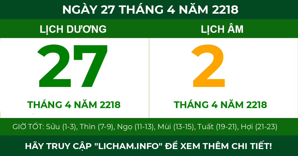 lịch âm ngày 27 tháng 4 năm 2218