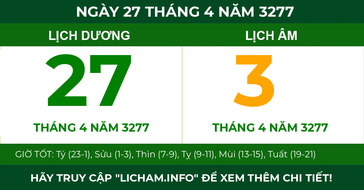 lịch âm ngày 27 tháng 4 năm 3277