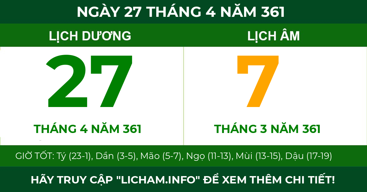 lịch âm ngày 27 tháng 4 năm 361
