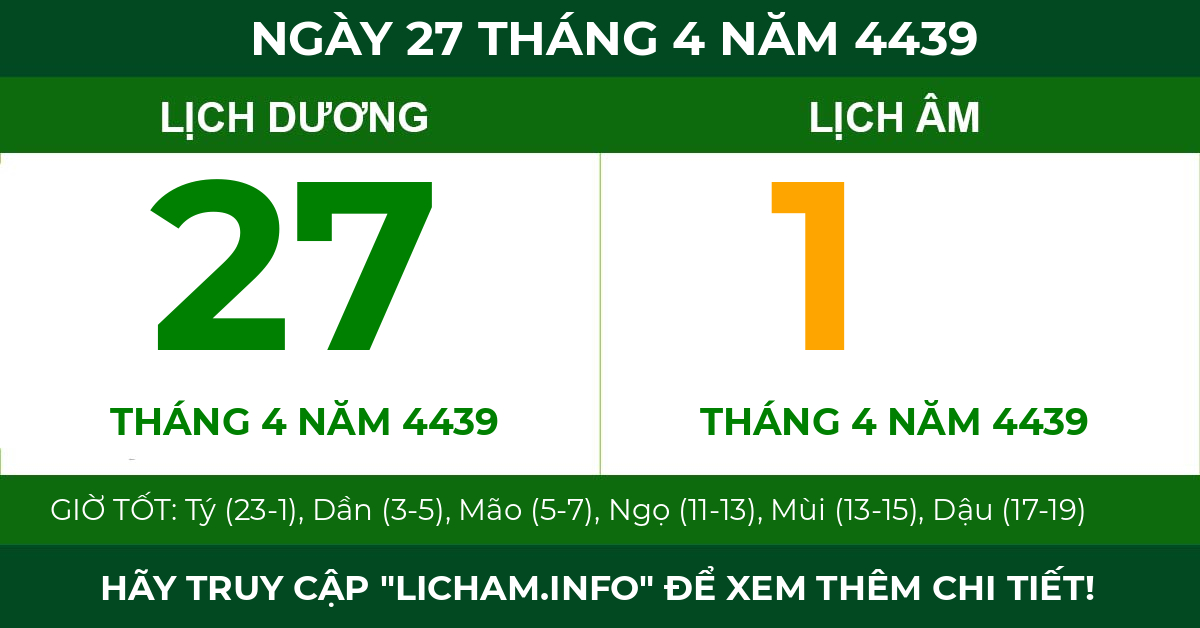 lịch âm ngày 27 tháng 4 năm 4439