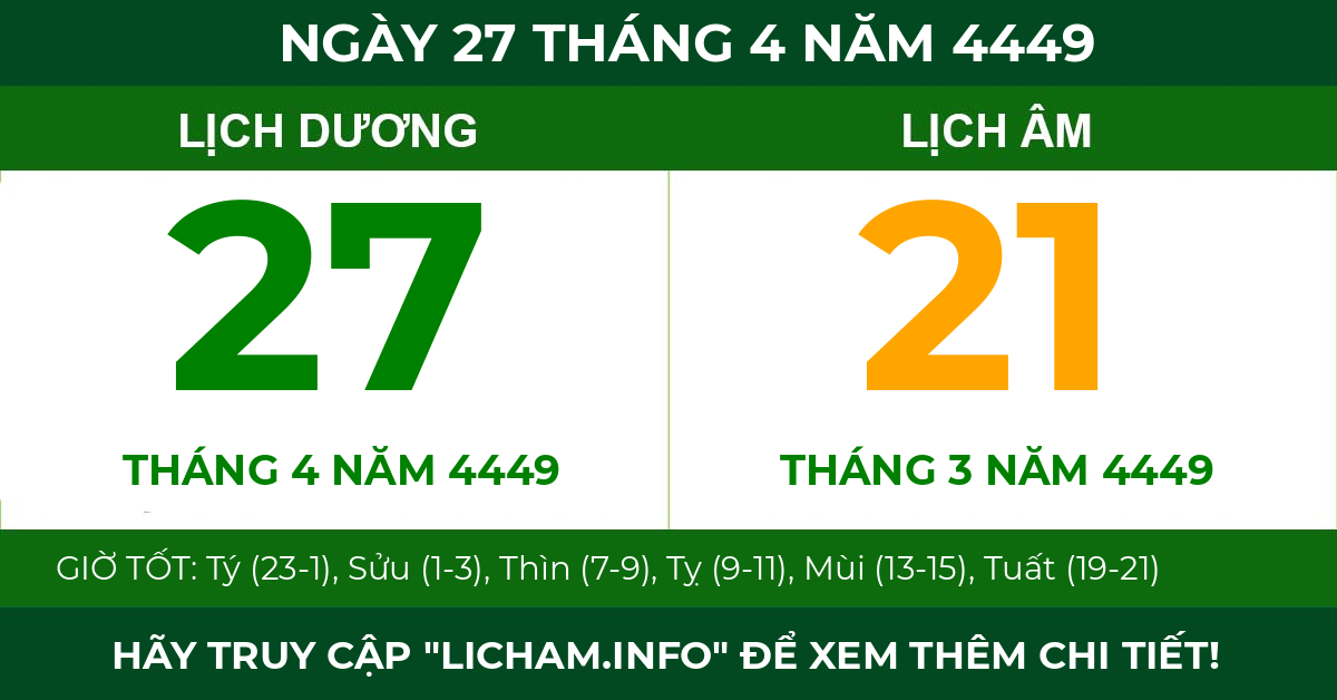 lịch âm ngày 27 tháng 4 năm 4449