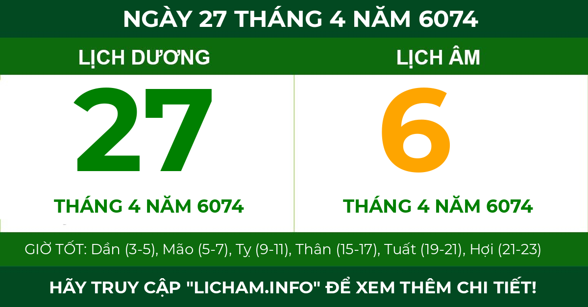 lịch âm ngày 27 tháng 4 năm 6074