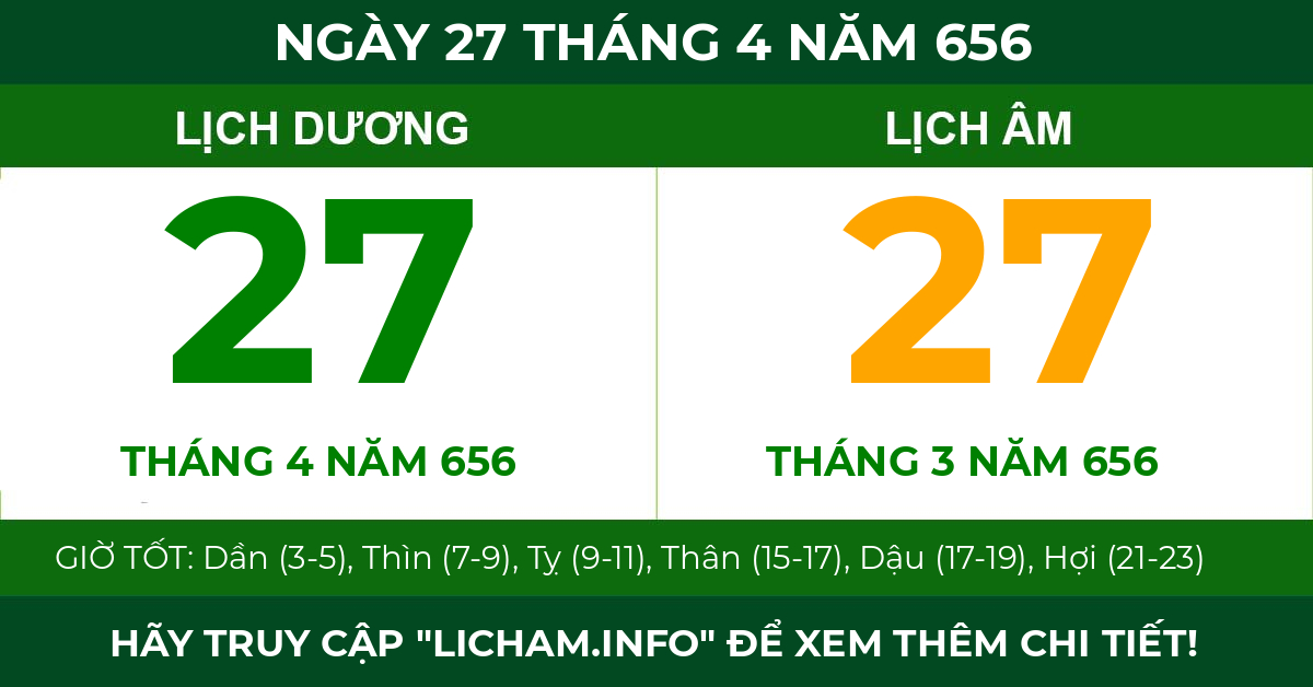 lịch âm ngày 27 tháng 4 năm 656