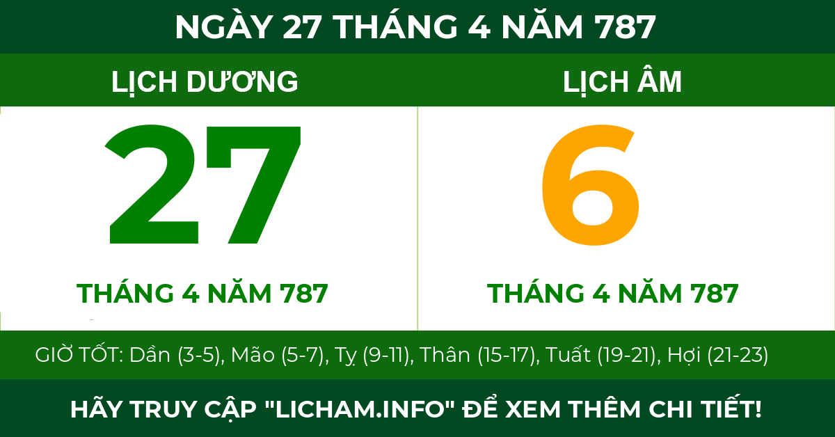 lịch âm ngày 27 tháng 4 năm 787