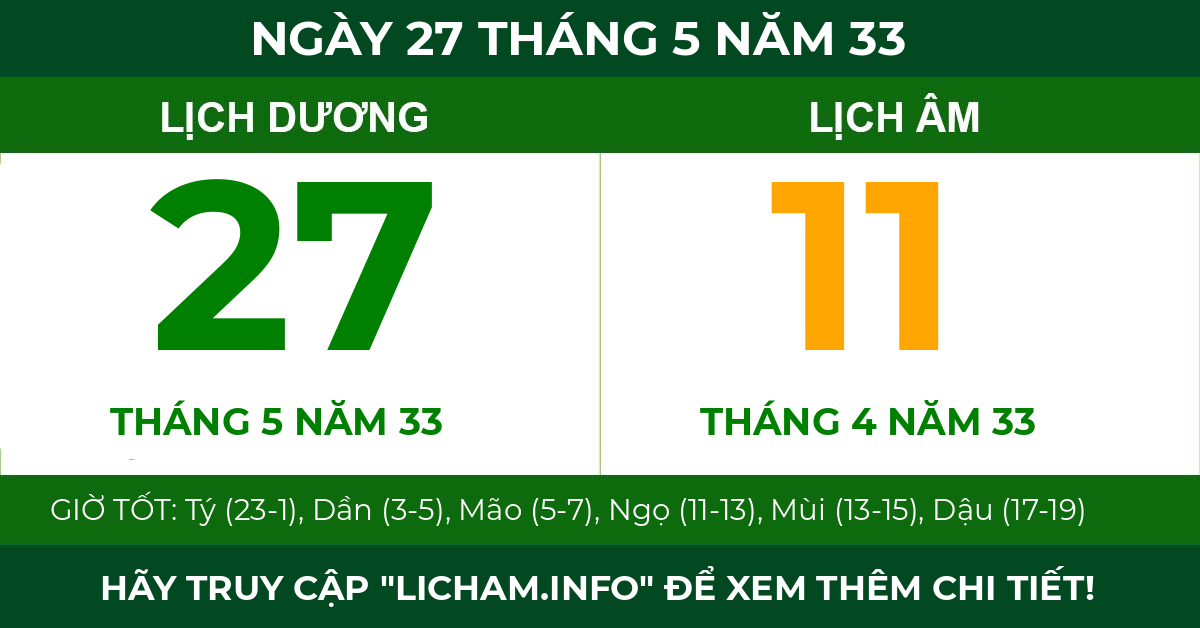lịch âm ngày 27 tháng 5 năm 33