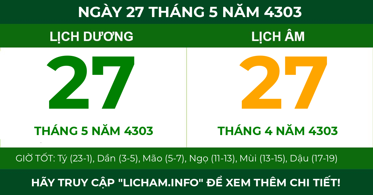 lịch âm ngày 27 tháng 5 năm 4303