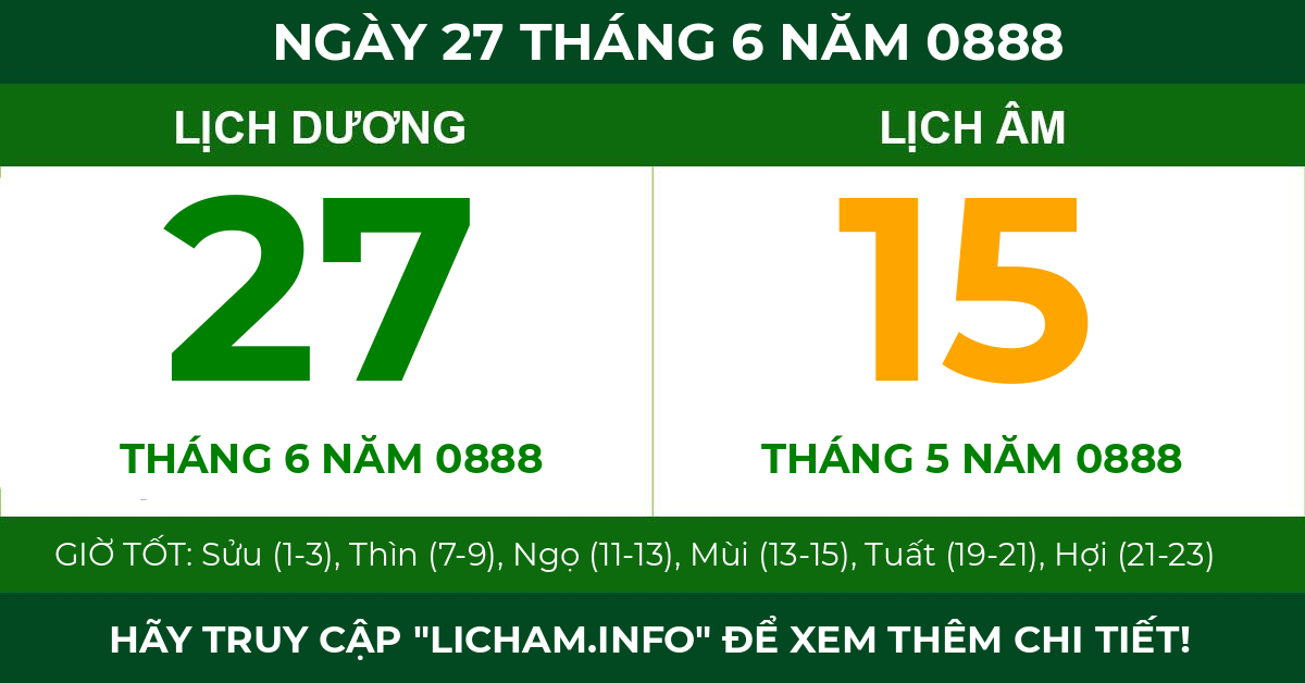 lịch âm ngày 27 tháng 6 năm 0888
