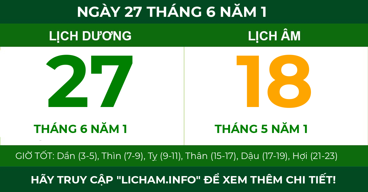 lịch âm ngày 27 tháng 6 năm 1