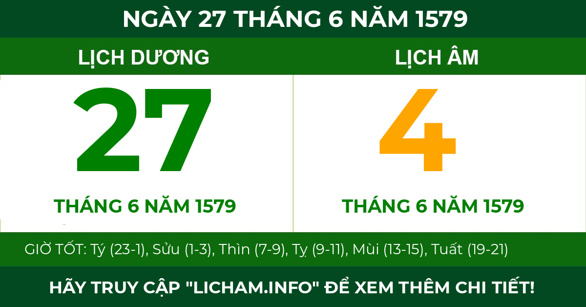 lịch âm ngày 27 tháng 6 năm 1579