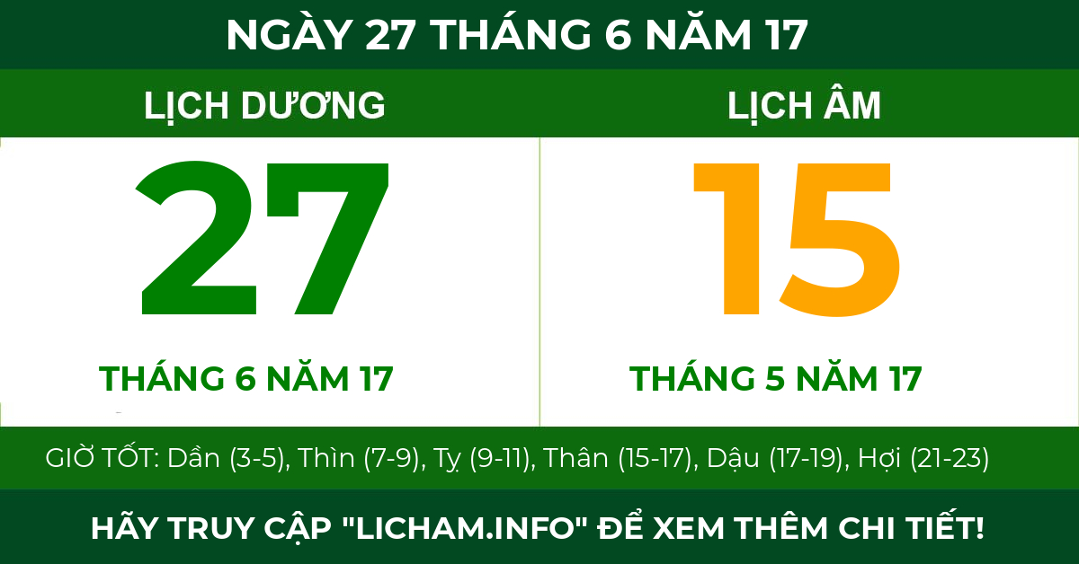 lịch âm ngày 27 tháng 6 năm 17
