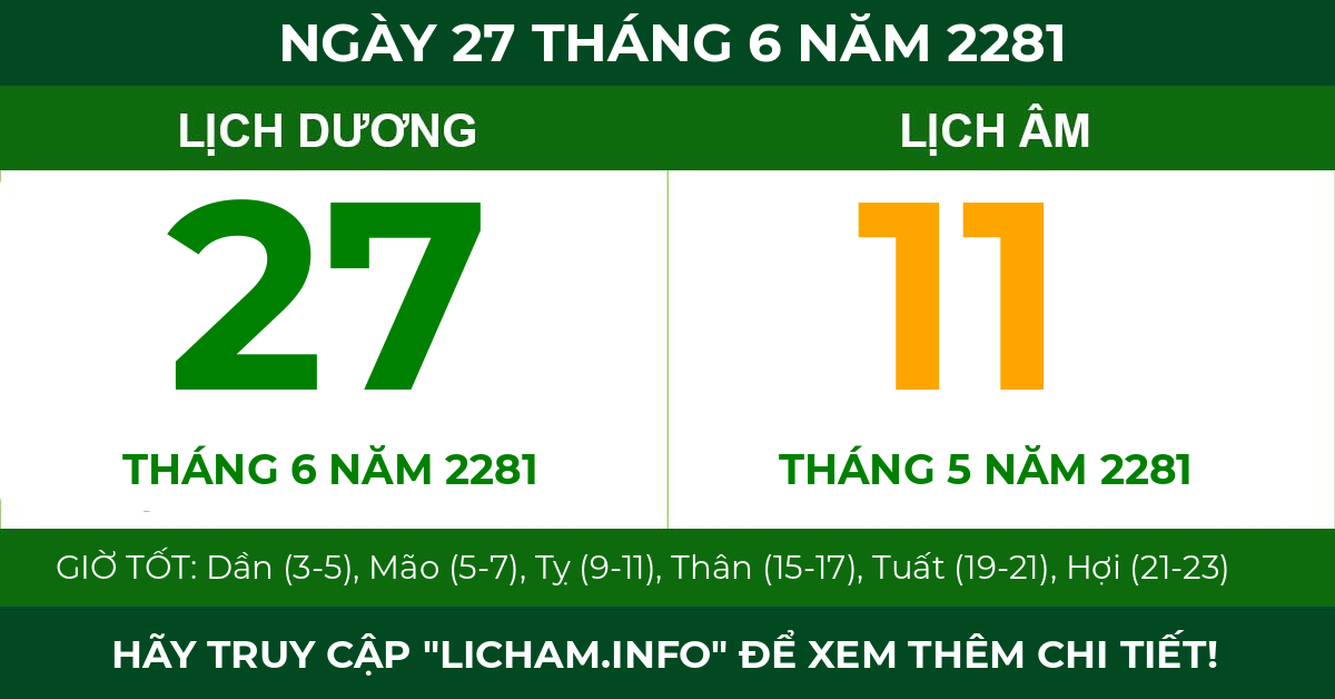 lịch âm ngày 27 tháng 6 năm 2281