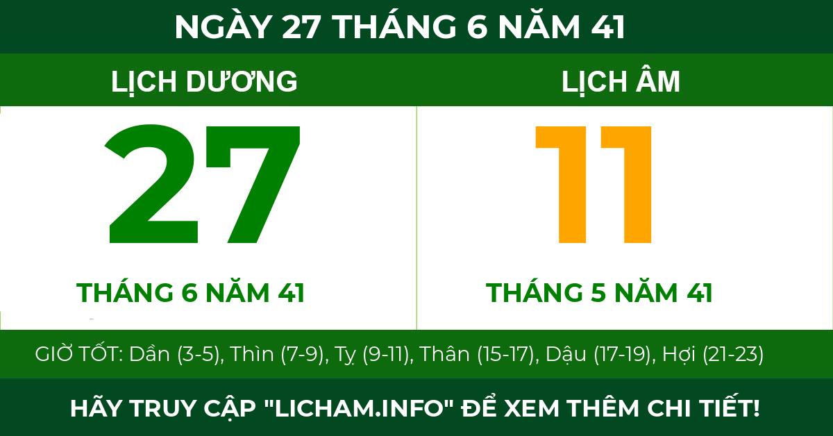 lịch âm ngày 27 tháng 6 năm 41
