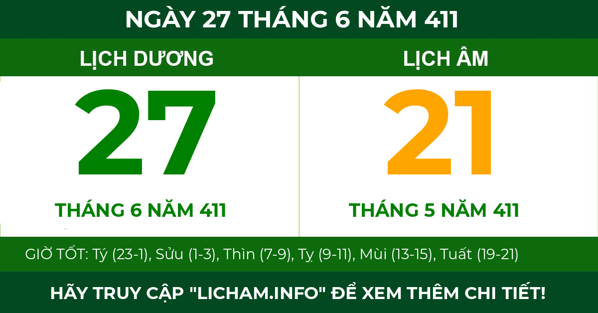 lịch âm ngày 27 tháng 6 năm 411