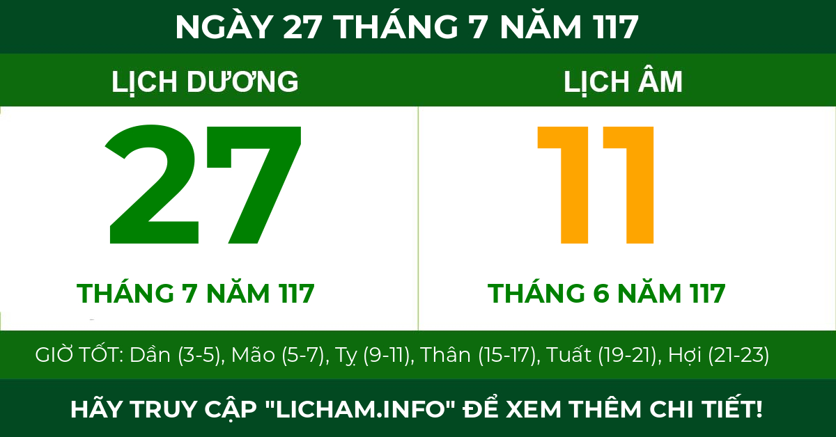 lịch âm ngày 27 tháng 7 năm 117
