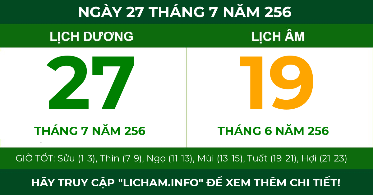 lịch âm ngày 27 tháng 7 năm 256