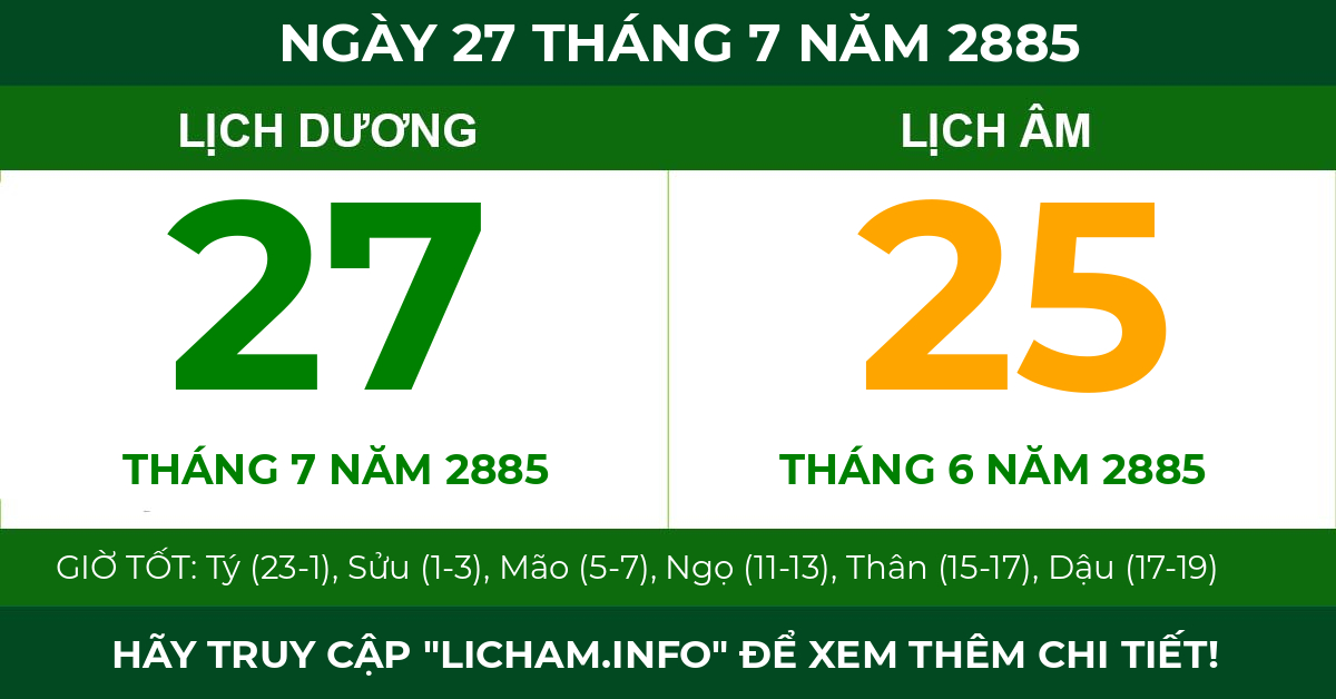 lịch âm ngày 27 tháng 7 năm 2885