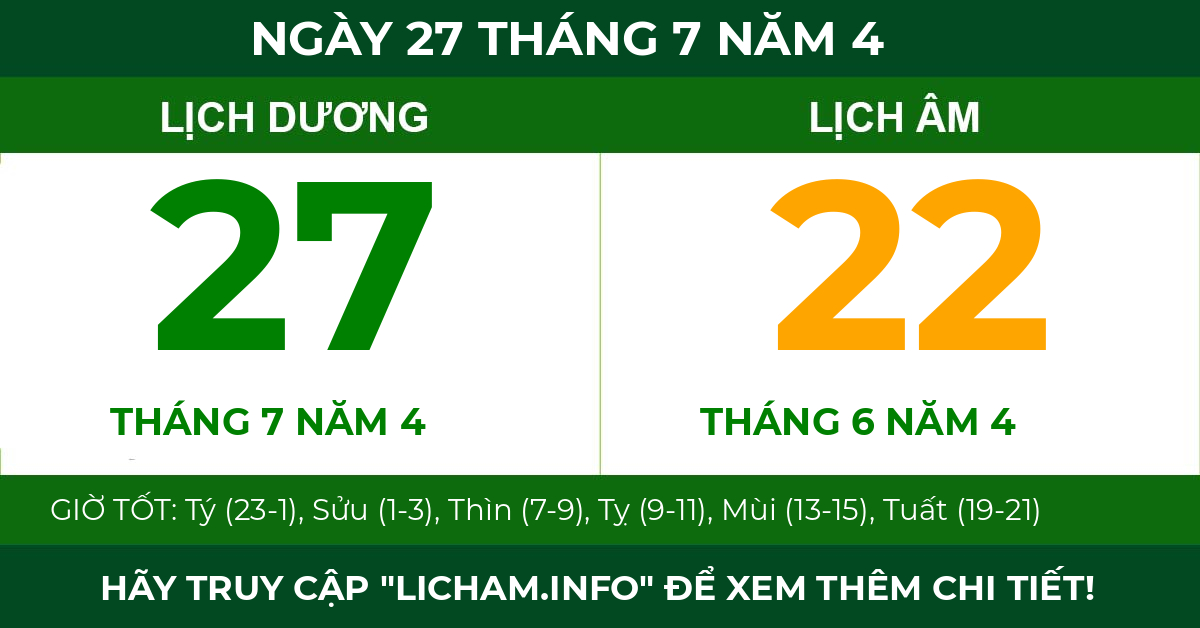 lịch âm ngày 27 tháng 7 năm 4