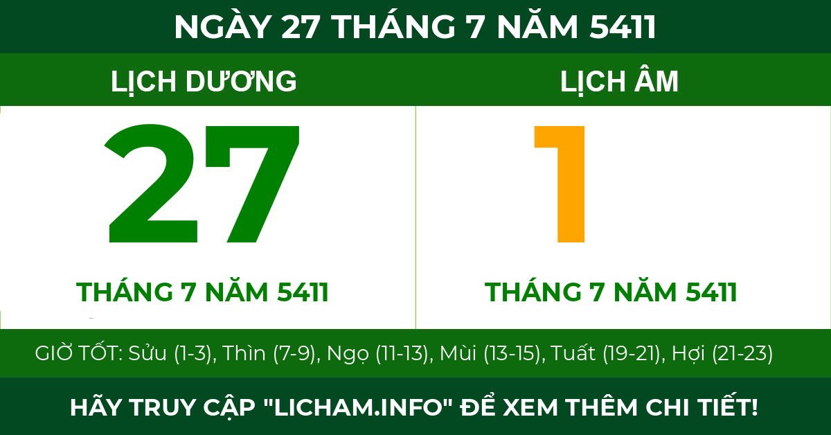 lịch âm ngày 27 tháng 7 năm 5411