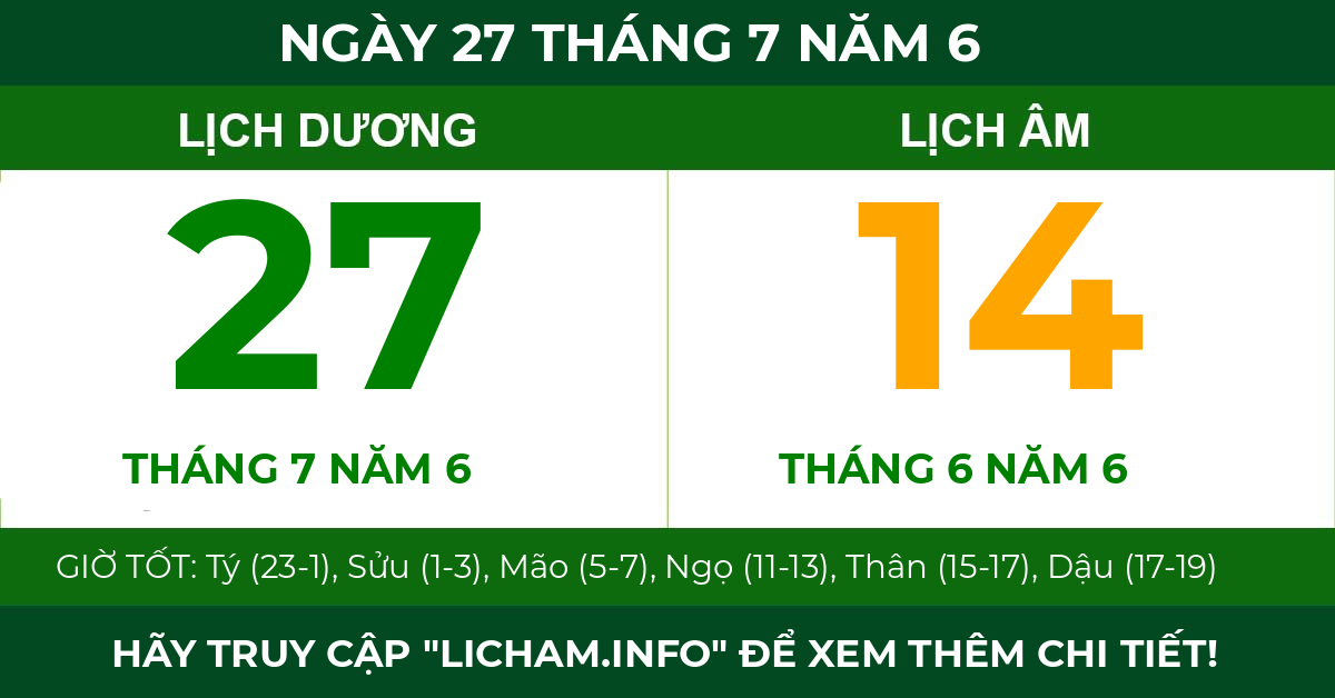 lịch âm ngày 27 tháng 7 năm 6