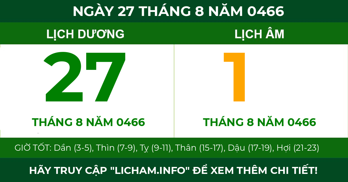 lịch âm ngày 27 tháng 8 năm 0466