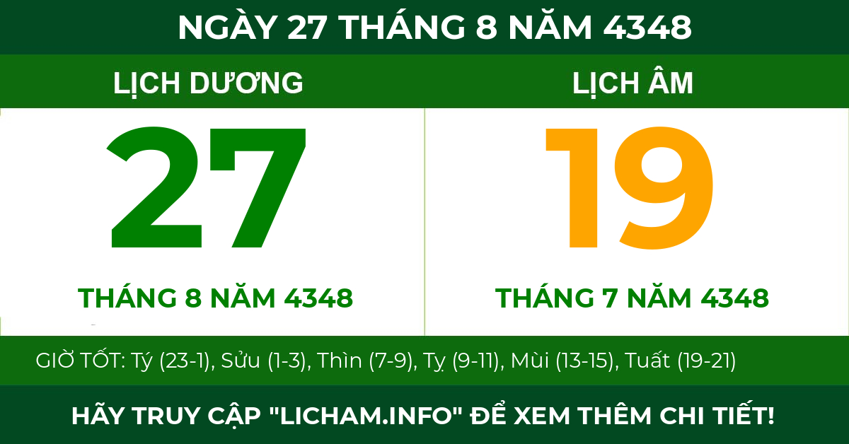 lịch âm ngày 27 tháng 8 năm 4348