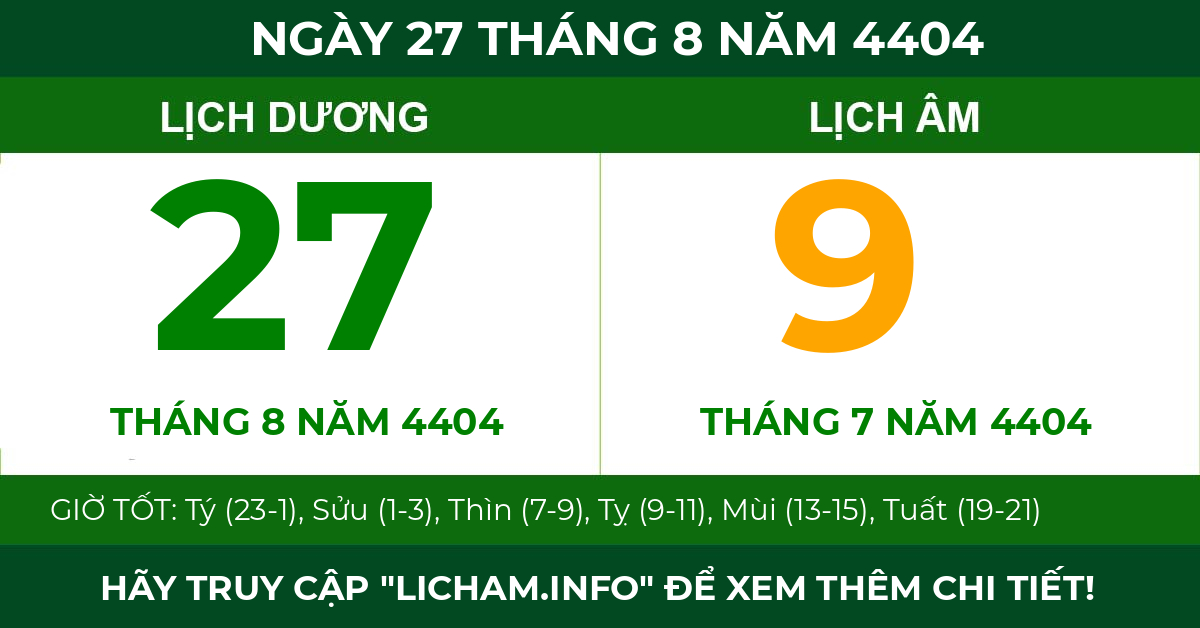 lịch âm ngày 27 tháng 8 năm 4404