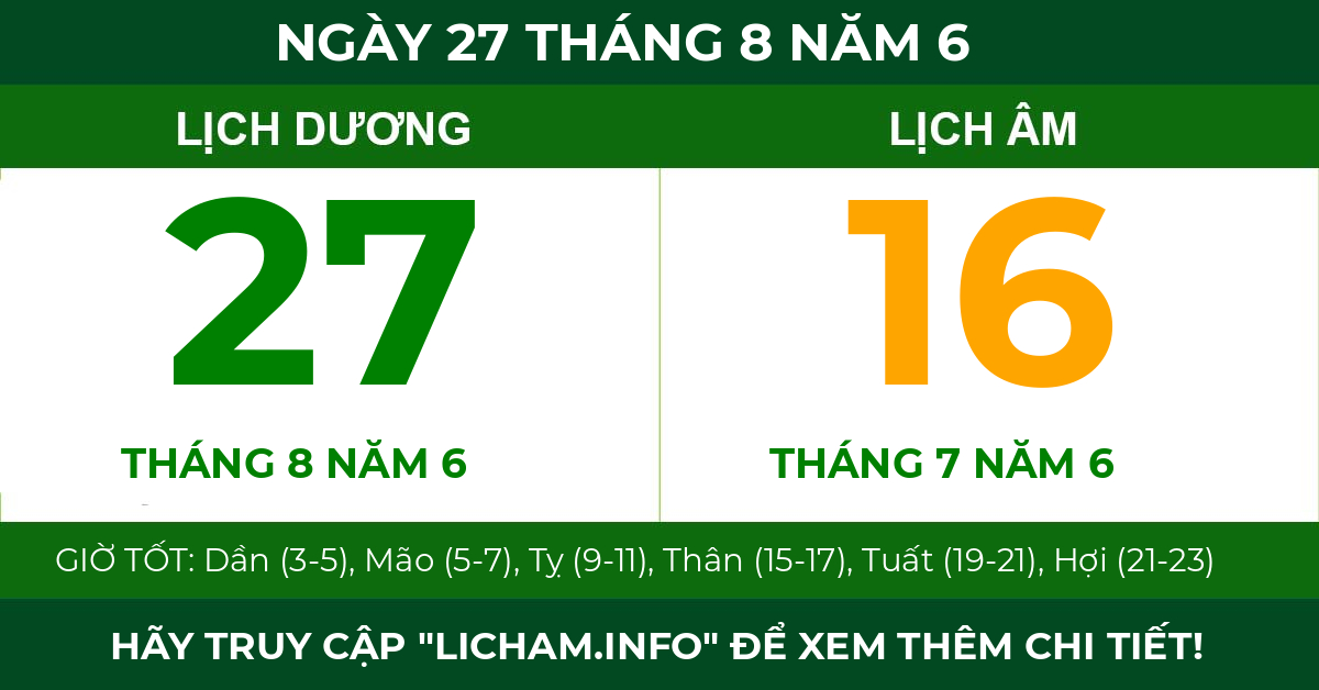 lịch âm ngày 27 tháng 8 năm 6