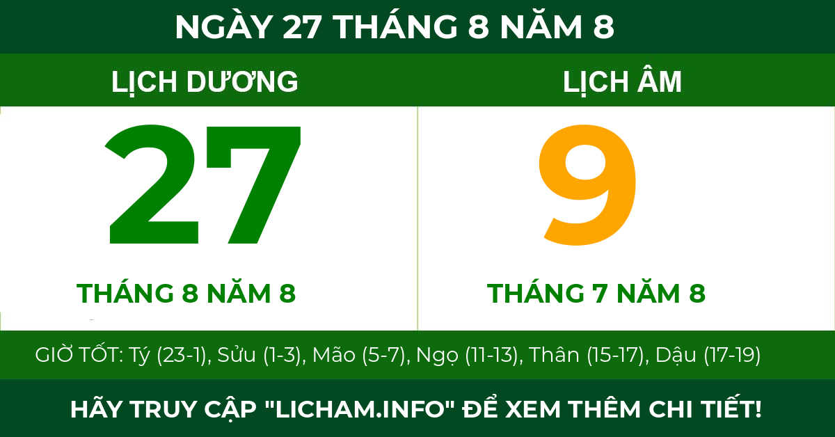 lịch âm ngày 27 tháng 8 năm 8