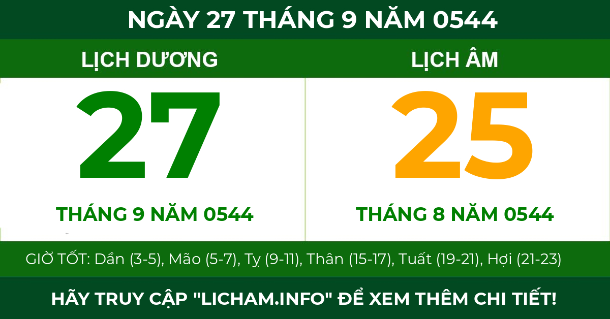 lịch âm ngày 27 tháng 9 năm 0544